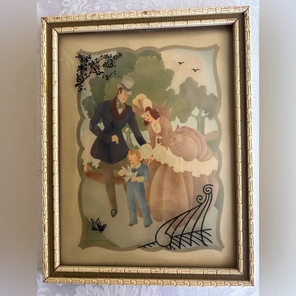 4 Vintage Curved Glass Framed Reverse Painted Silhouettes